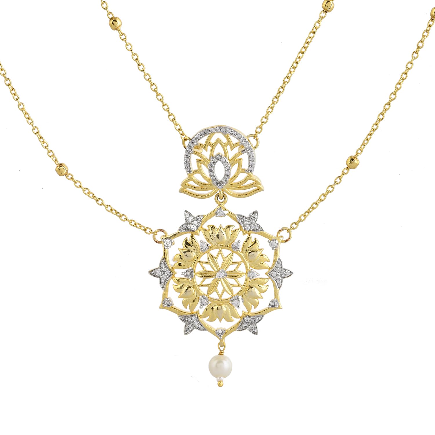 Alpana Lotus Luminance Double Layer Pendant|Pendant For Women|Women Pendant|Gold Pendant For Women|American Diamond|Festival|Diwali|Party|Wedding|Gift For Women|-image-5