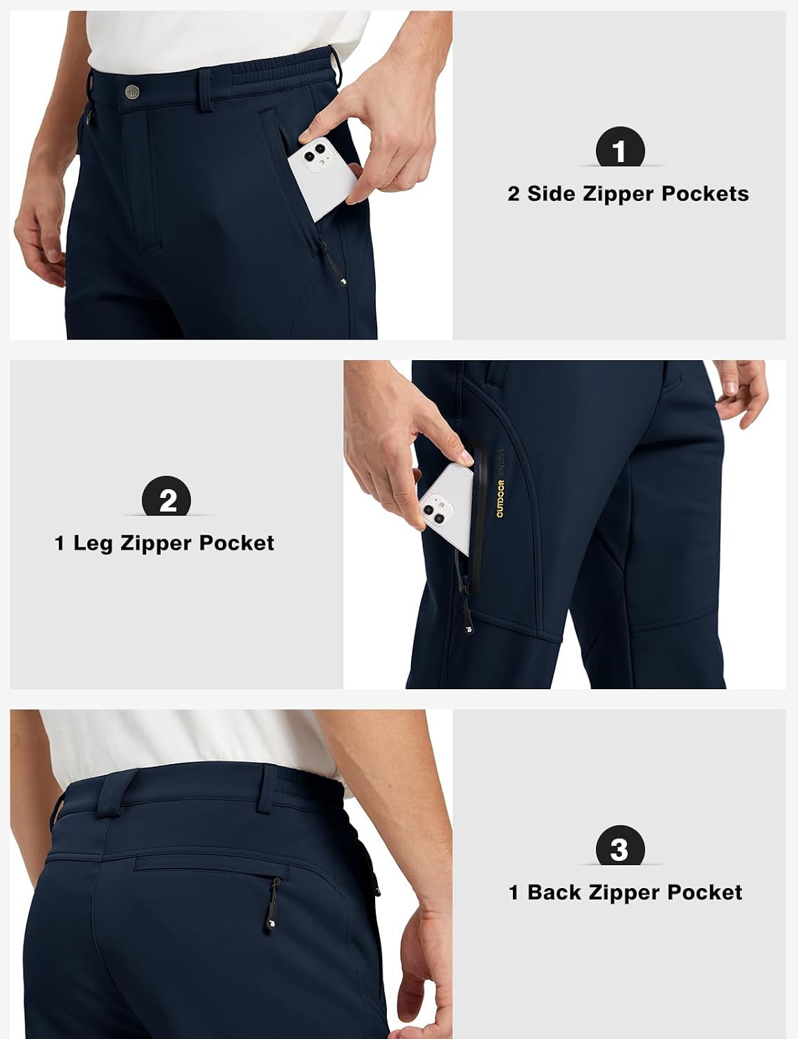 BGOWATU Men's Snow Ski Insulated Pant Waterproof Fleece Lined Winter Hiking Pants Warm Snowboard Pant with Zipper Pockets