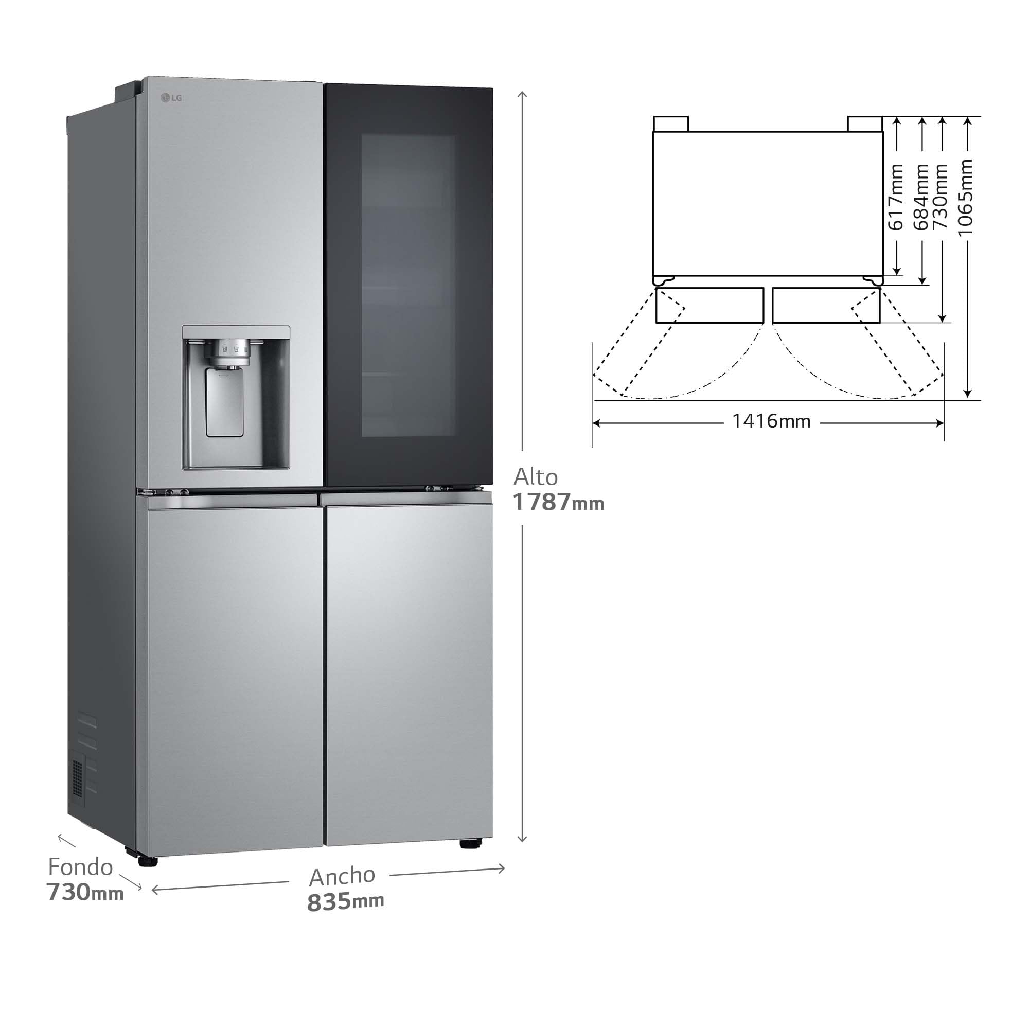 LG GMG861MBAE - Frigorífico American Combi InstaView, Clasificación E, 508 L, Door Cooling, Linear Cooling, UVNano, 1,80 m, Acero texturizado antihuellas