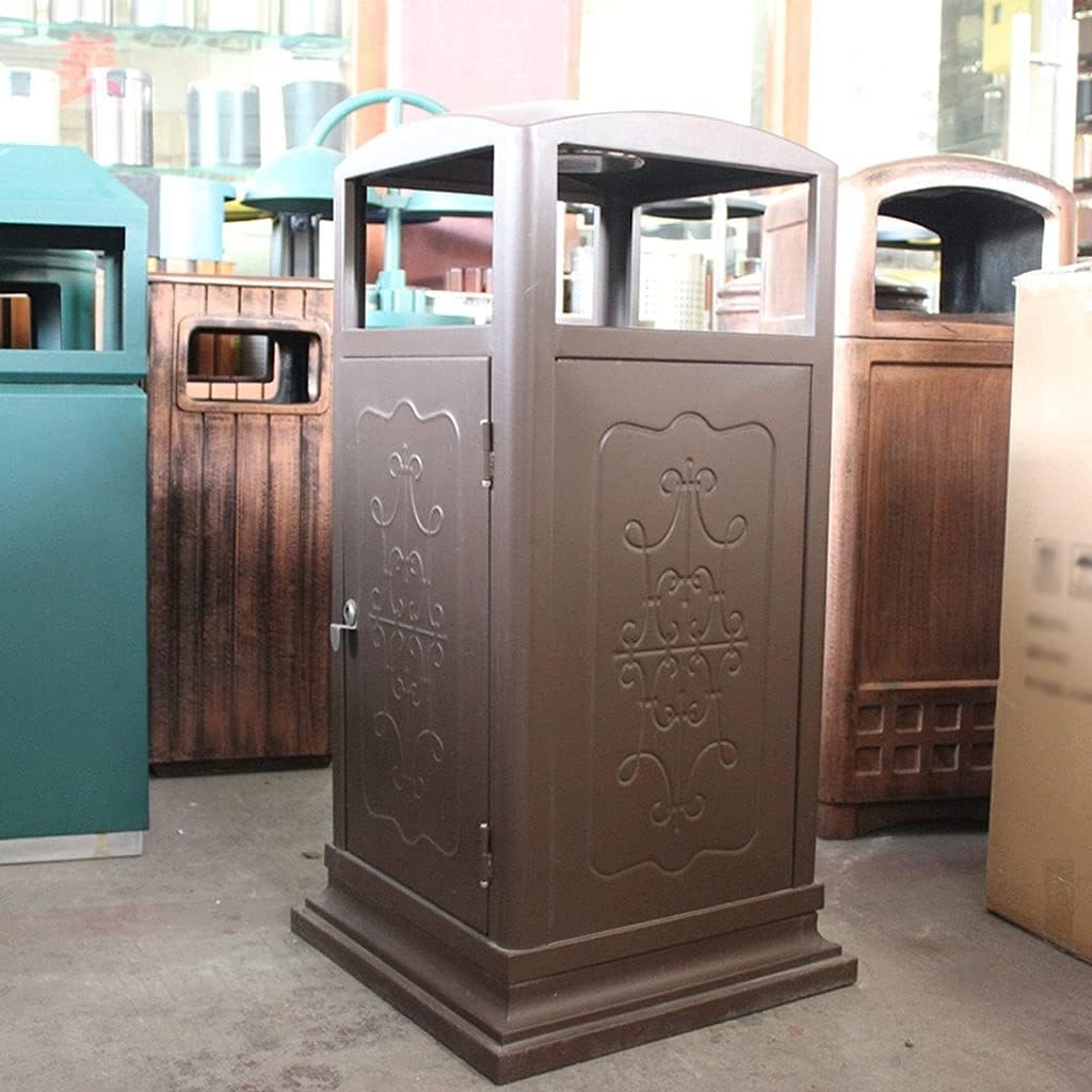 WAVEPEAK Indoor Trash cans Outdoor/Indoor Trash Can with Ash Urn Decorative Metal Panel Galvanized Inner Bucket （Brown） Indoor Garbage cans