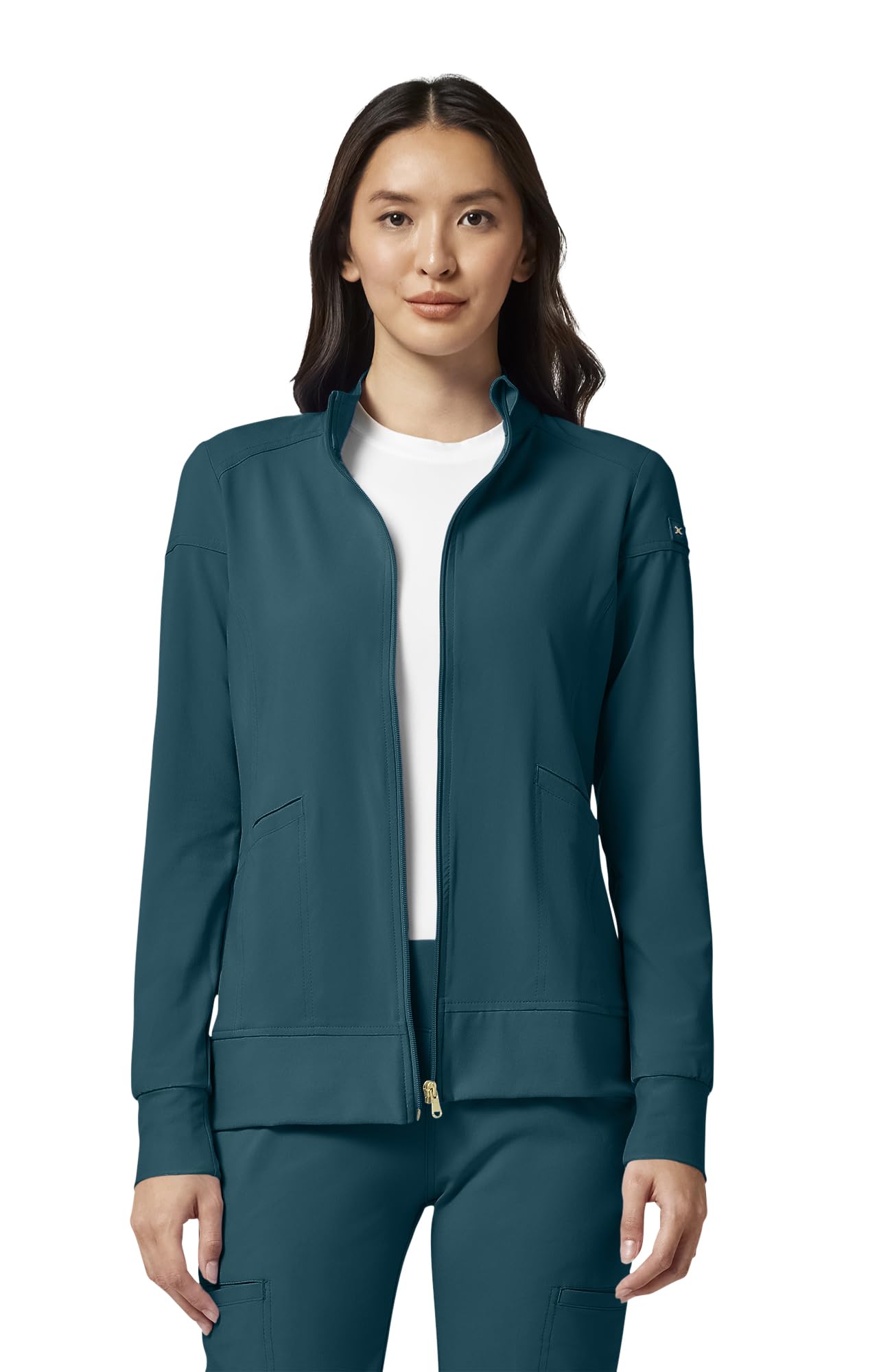 Cherokee Womens Zip Front Scrub Jacket, 2 Pockets, Princess Seams, Moisture Wicking, 360 Stretch Fabric - CK303