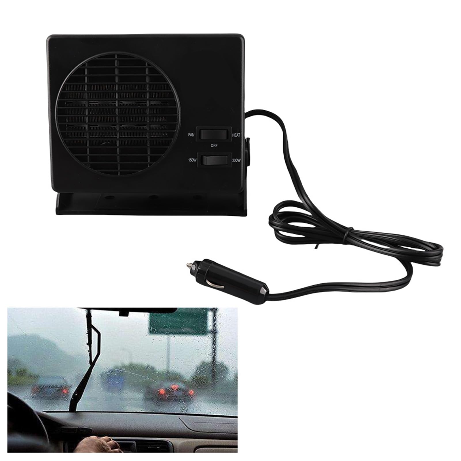SIXRUN Dégivreur de Voiture 300 W, Ventilateur de Chauffage Portable en Céramique, Dégivreur de Pare-brise 12 V avec Modes de Chauffage et de Refroidissement, Faible Bruit pour le Désembuage en Hiver,