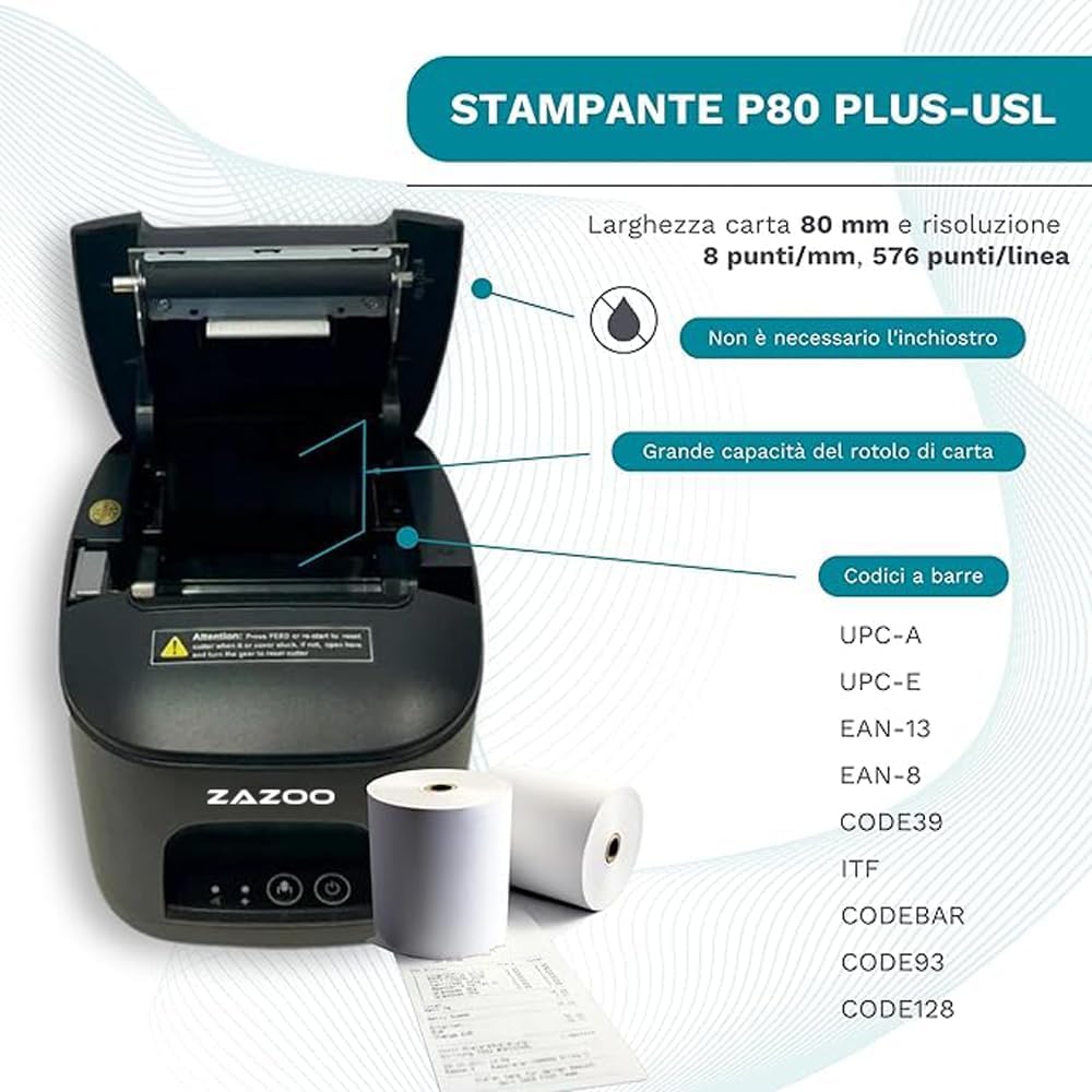 Geon Stampante Termica 80mm - Stampa Scontrini - Stampante Senza Inchiostro - Taglio Automatico Completo e Parziale - Connessione USB e Wi-Fi - Velocità 250 mm/s - Compatibile con Windows
