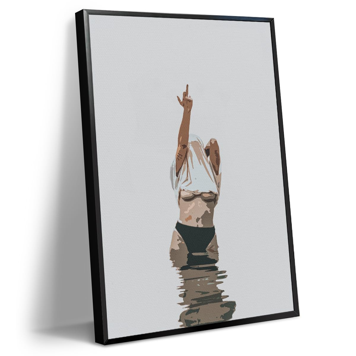 ogyormpi Swimming Girl Canvas Wall Art, Middle Finger Swearing Girl Poster, Feminism Encourages Print, Women Empowering Feminist Wall Decor, Endless Summer Beach Picture Painting 12x16in Unframed