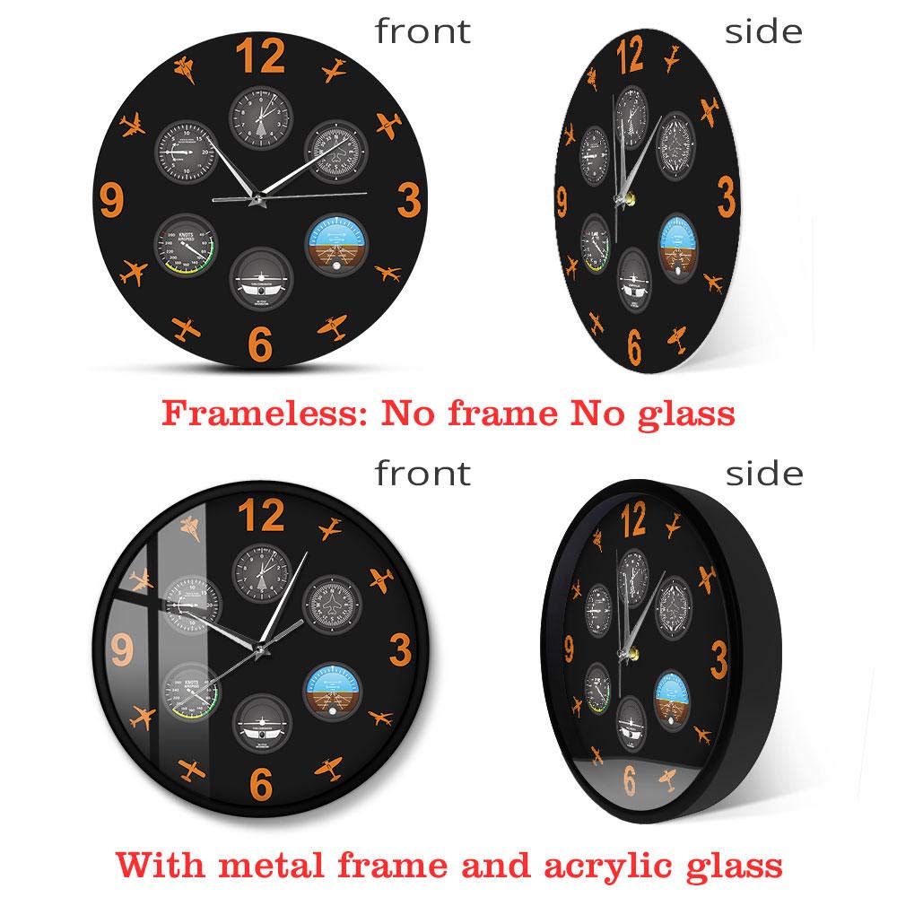 Instrumento de Vuelo con Aviones Reloj de Pared Moderno Aviador Decoración del hogar Arte de la Pared Reloj silencioso Amantes del avión Regalo de piloto (Marco de Metal)