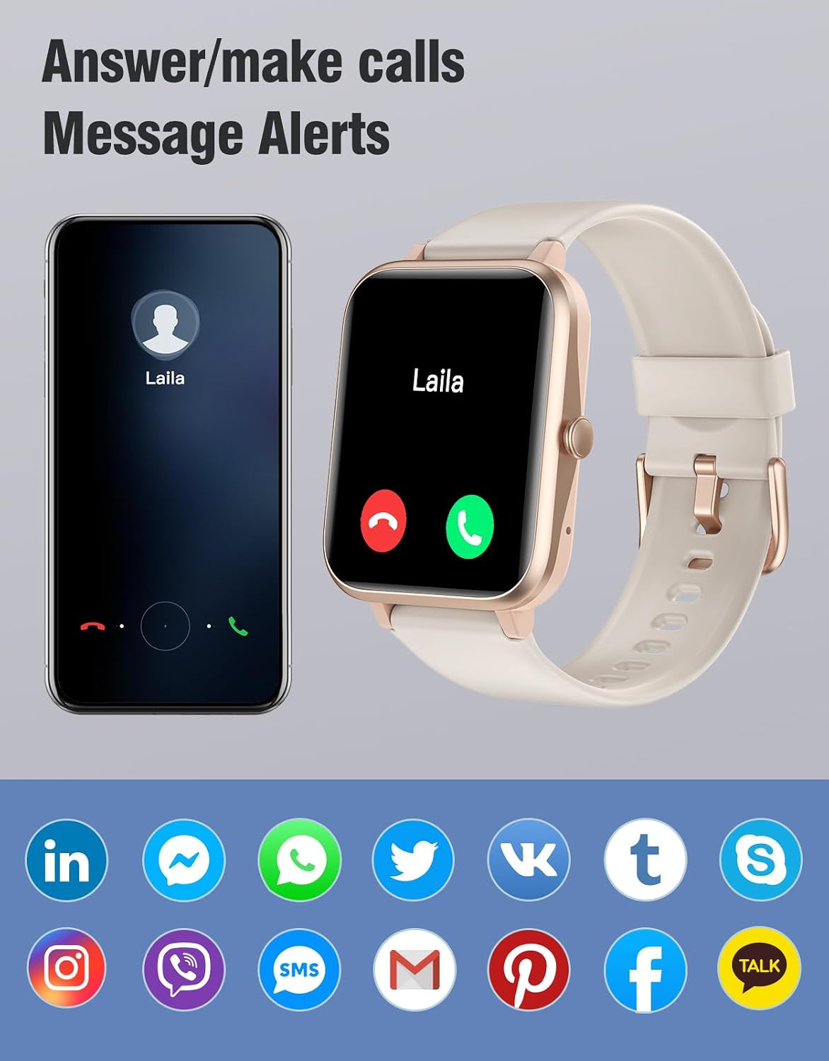 Fitness Tracker Fitness Watches for Women Men (Make/Answer Calls), 1.85" Smart Watch for iPhone/Android Phones, Heart Rate/Sleep Monitor Steps Tracker Watch Pedometer IP68 Waterproof (Starlight)