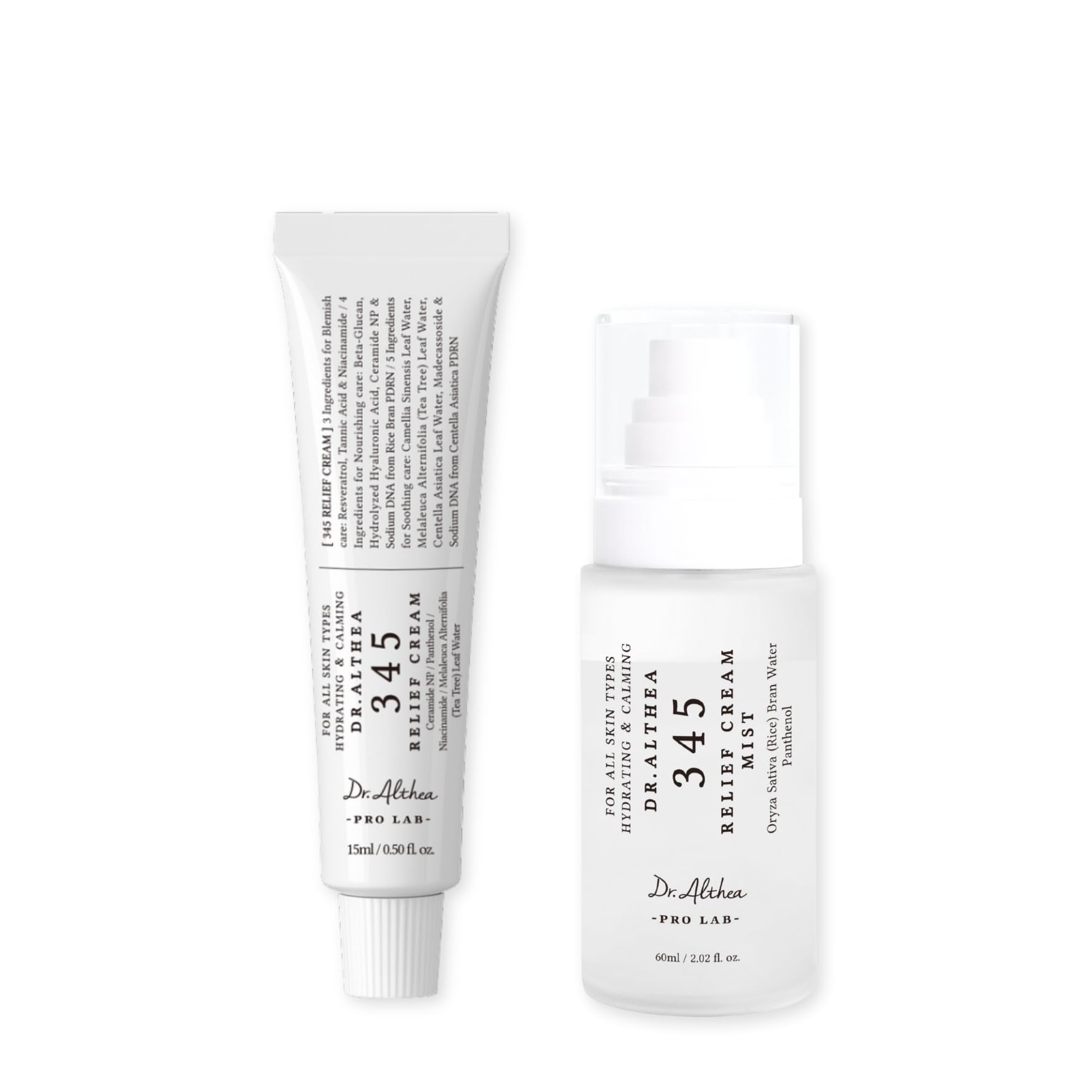 Dr.Althea 345 Travel Duo | 345 Relief Cream (15ml) & Mist (60ml) Travel Size Duo | Travel Essentials, Gift Set | Korean Vegan Skin Care Set for All Skin Types