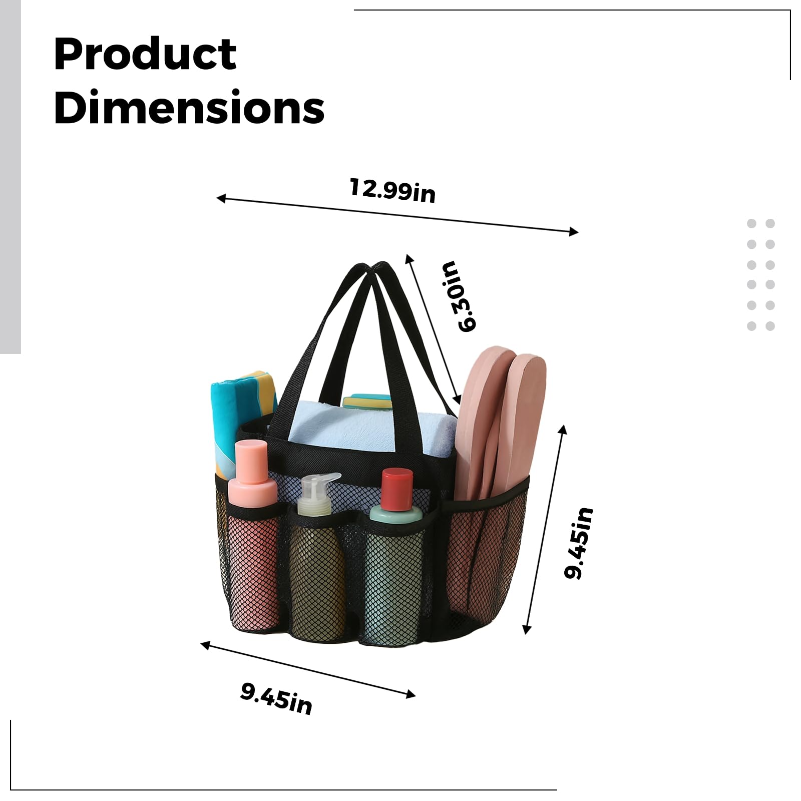4 STK Mesh-Dusch-Caddy-Tasche, tragbare große Mesh-Dusch-Caddy-Tasche mit Seitentaschen, vielseitiges Design mit Zwei Griffen, leicht und schnelltrocknend