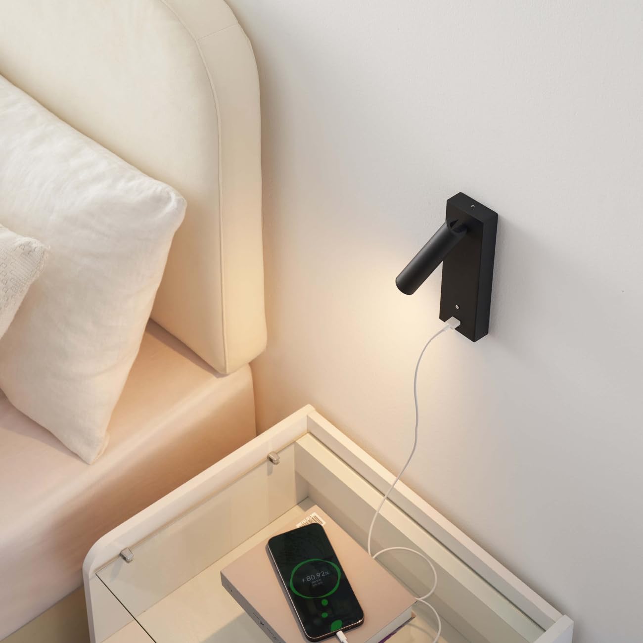 KOSILUM - Lampada LED per e-reader con porta USB dimmerabile, luce bianca calda, illuminazione soggiorno, camera da letto, cucina, corridoio, 210 lm, LED integrato, IP20