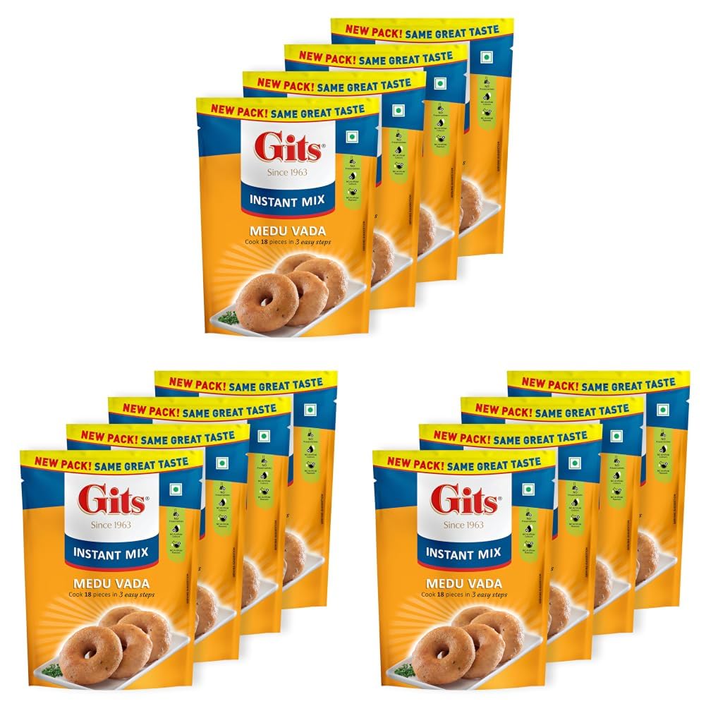 Gits Medu Vada Breakfast Mix, Makes 18 per Pack, Pure Veg, South Indian Breakfast Mix, 800g (Pack of 12 X 200g Each)-image-49
