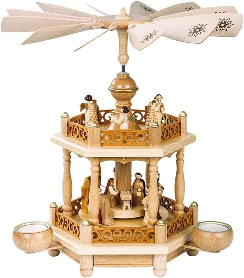 16701 Richard Glaesser Pyramid-2 Tiers Nativity Scene and Angel Musicians-13.5" H W x 12.5", Brown