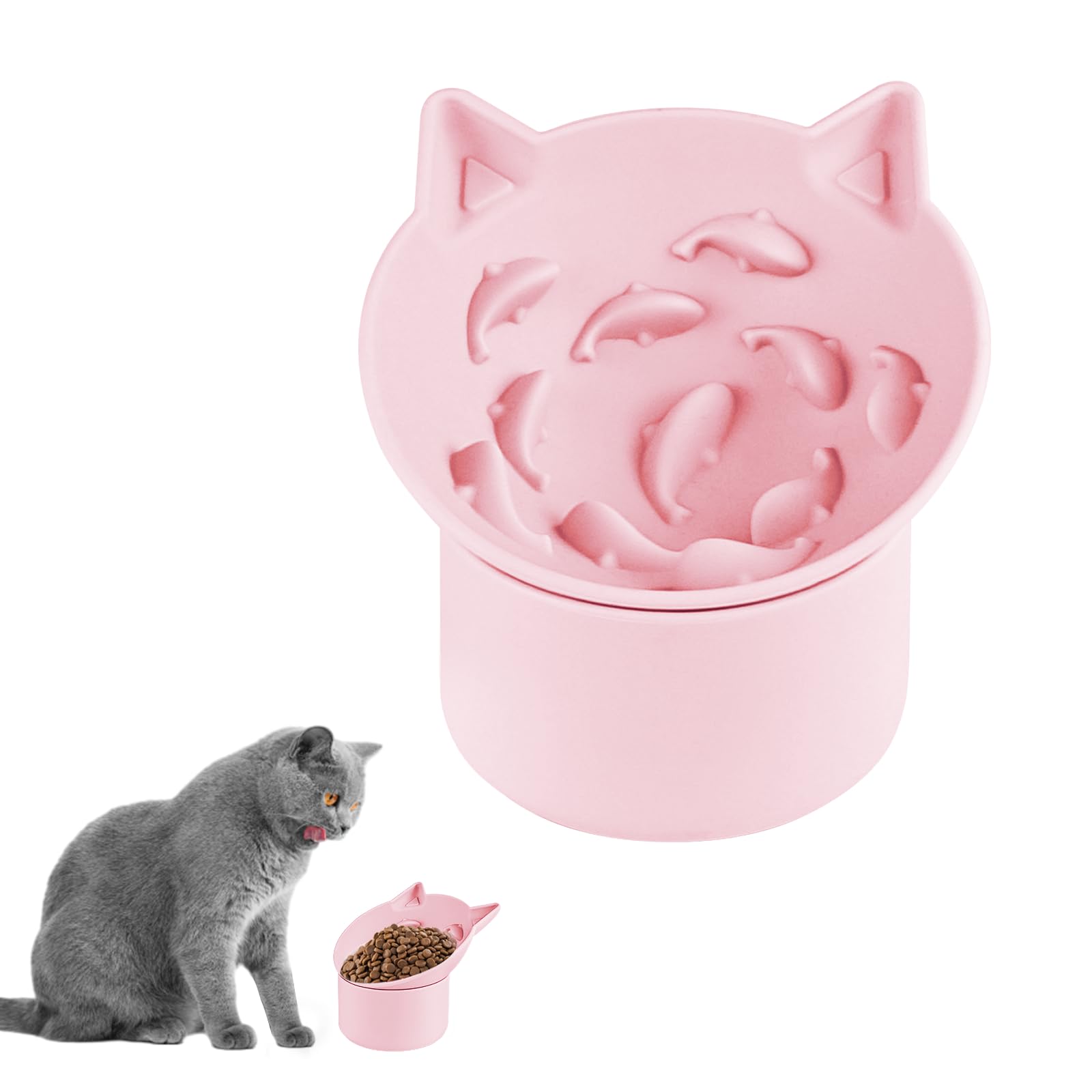 Silicone Elevated Slow Feeder Cat Bowl- Angle Adjustable Raised Cat Slow Feeder Bowl, Computer Slow Feeder Bowl for Wet and Dry food for Dog & Cat (Pink)