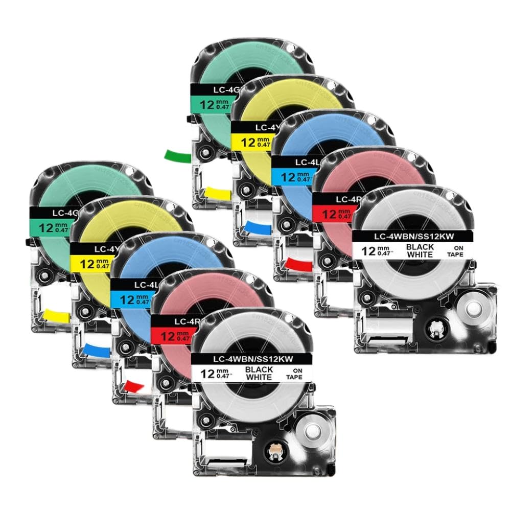 Cinta de Etiquetas 5 10PK SS12KW Compatible con la rotuladora LW-300 LW-400(10PK 5Mixed Colors)