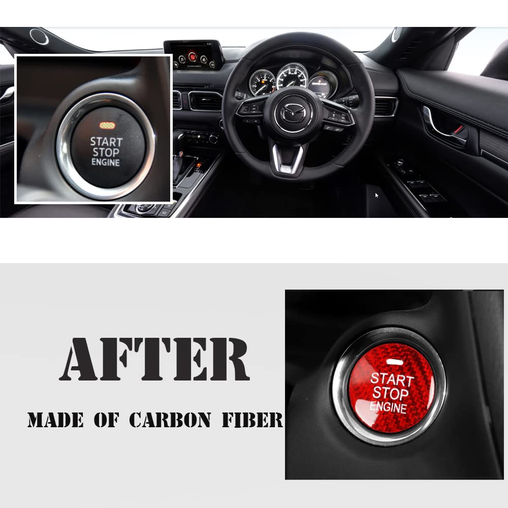 Naklejka na przycisk rozruchowy do samochodu Mazda CX-3 CX-4 CX-5 CX-8 MX-5 AXELA ATENZA włókno węglowe Push-Start pokrowiec ochronny klucz zapłonowy przycisk przycisk akcesoria do wnętrza samochodu, czerwony