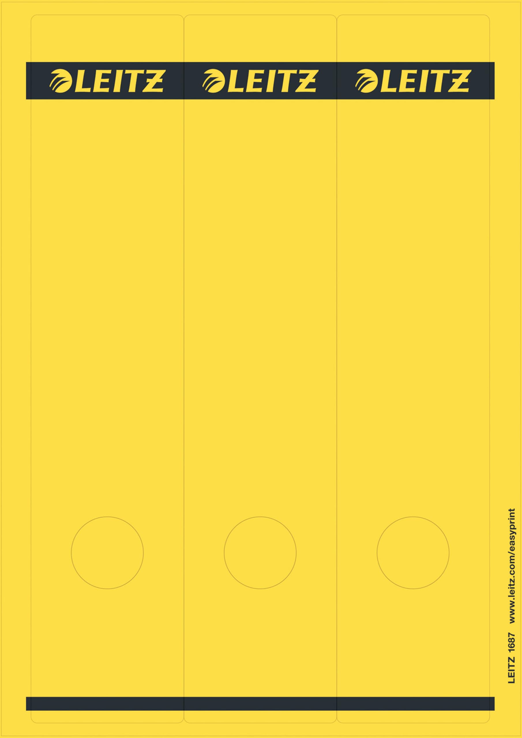 Leitz Etichette adesive A4 stampabili al PC per raccoglitori a leva in cartone, Formato lungo e largo, Giallo, 61,5 x 285 mm, Cartoncino, 16870015, Confezione da 75