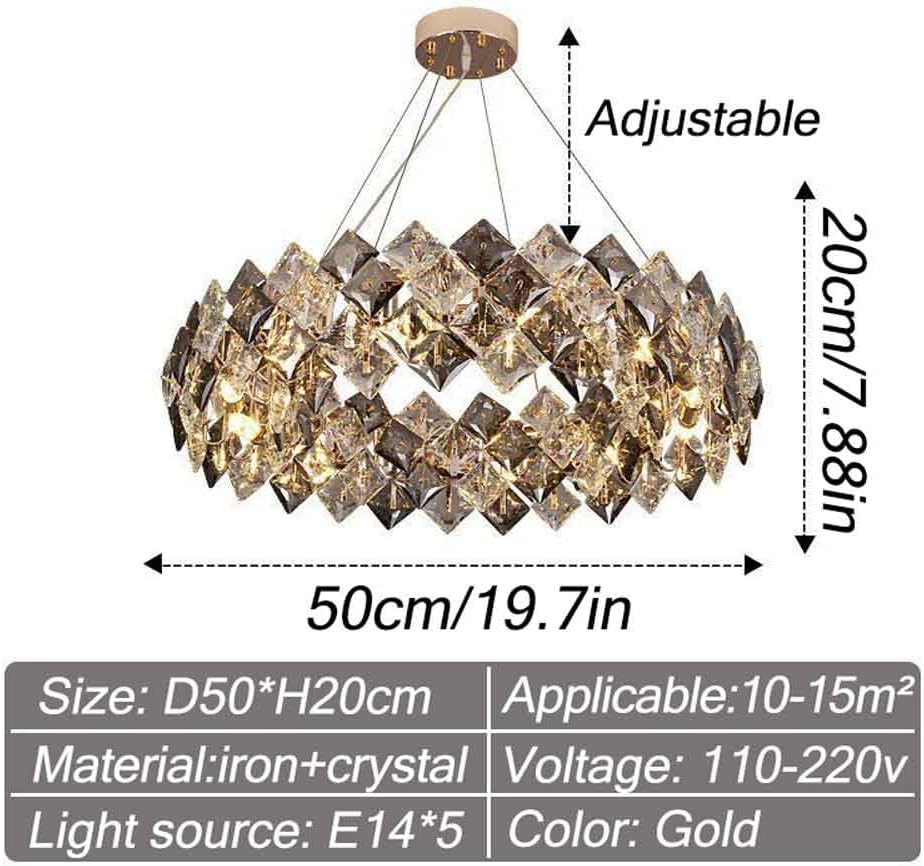 Modern Crystal Chandelier for Dining Room, Gold Farmhouse Crystal Pendant Light, Vintage Ceiling Lighting Fixture for Kitchen Island, Living Room, Bedroom, Hallway, Foyer, W-19.7”