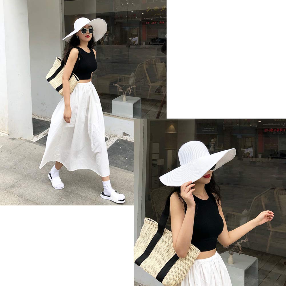 Sombrero de sol de ala ancha para mujer, gorra de paja para prevenir los rayos del sol (blanco), Blanco 5