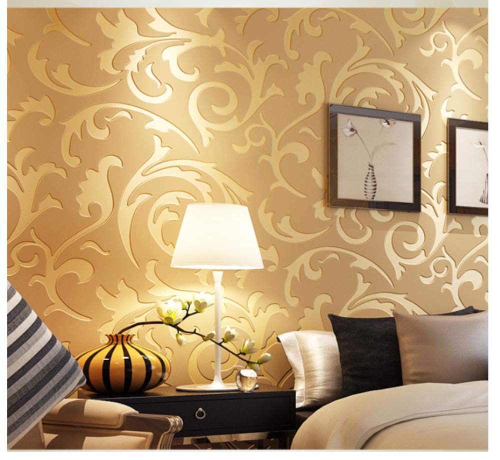 Wallpaper Modern Minimalist Fashion Art Hook Flower Golden Yellow Non-Woven Wallpaper for Living Room Bathroom Kitchen Home Decor