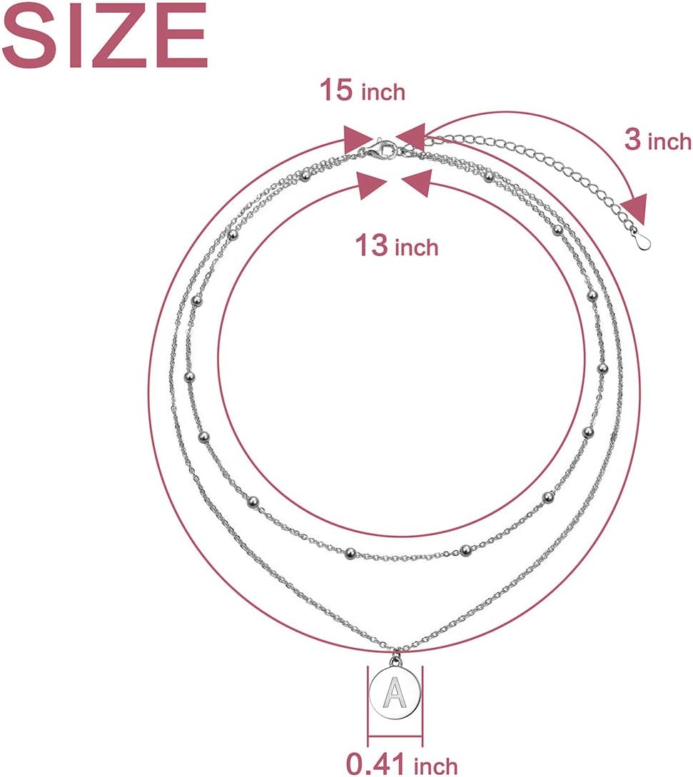 FLYOW S925 Sterling Silver Disc/Heart Initial Layered Choker Necklace Short Dainty Adjustable Lariat Necklaces for Women Girls - Image 6