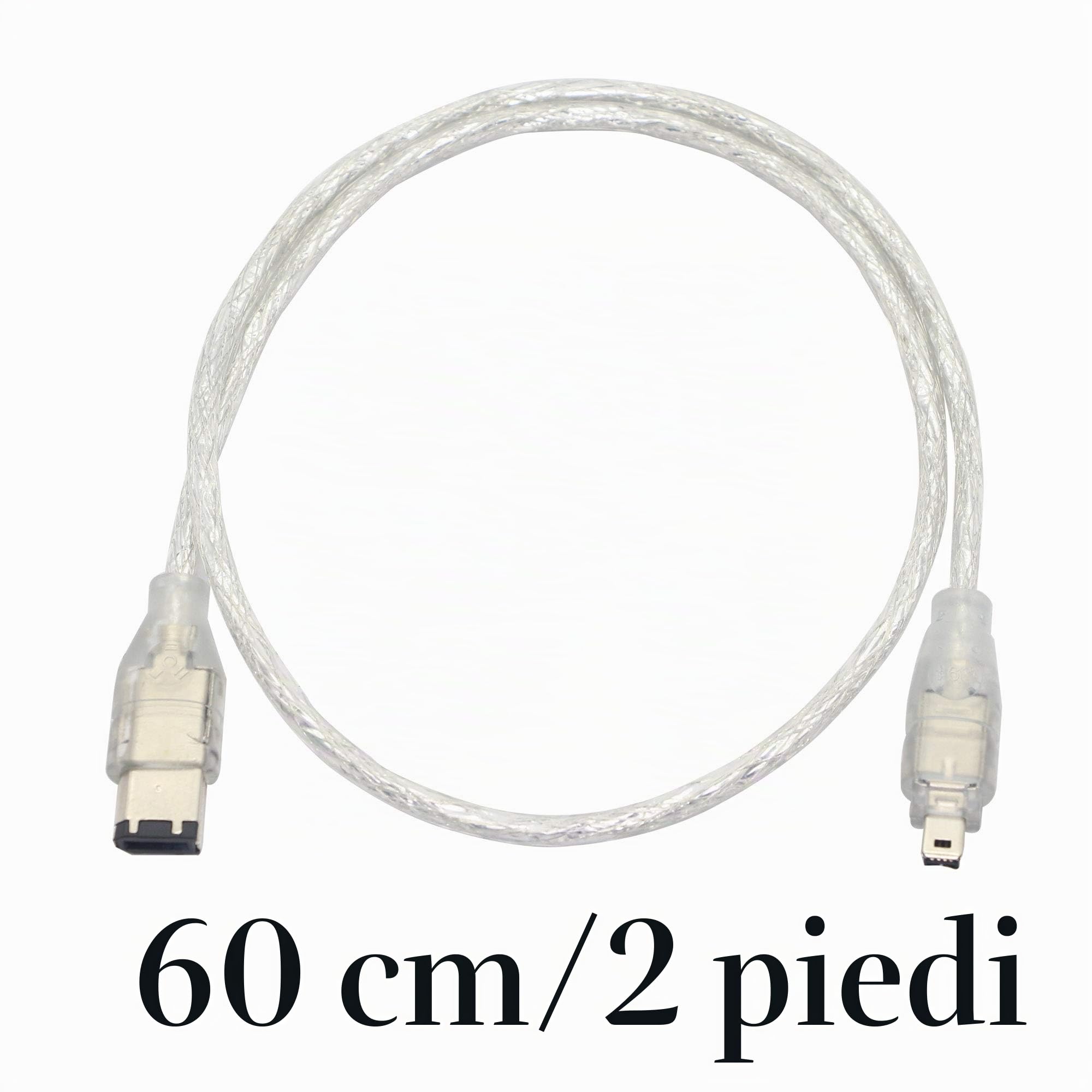 FireWire 400 Cavo adattatore trasparente IEEE 1394/iLink da 6 pin a 4 pin, da maschio a maschio, cavo DV per fotocamera digitale e videocamera, 2 pezzi