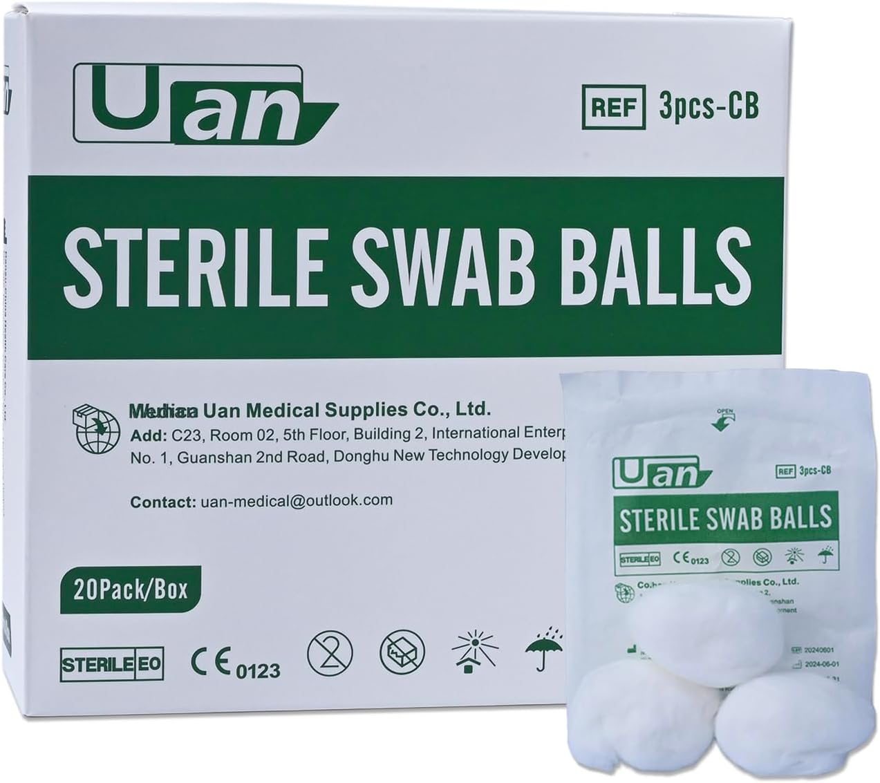 Medical Cotton Balls - Sterile Cotton Ball for Medical Use, 100% Cotton Sterile (3balls/Pack; 20pack/Box)