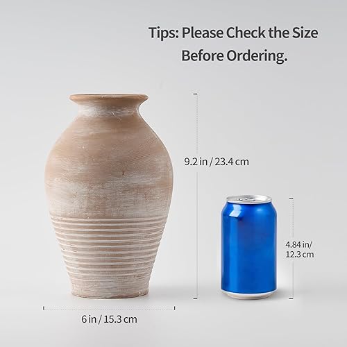 Miniatura 2 de SIDUCAL Jarrón rústico de cerámica de granja, jarrón de terracota blanqueada de 9.2 pulgadas, jarrón de cerámica, jarrones decorativos de arcilla