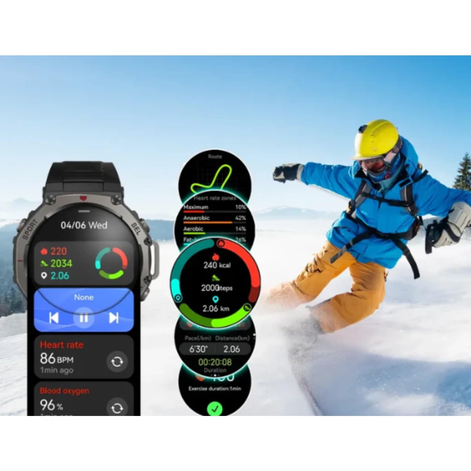 Sekoda GPS Sports Smartwatch,Monitor De Ritmo Cardíaco Y Sueño,6 Sistemas De Satélite GPS Doble Banda,170 Modo Deportes De Aventura,para Android iPhone (Rojo)