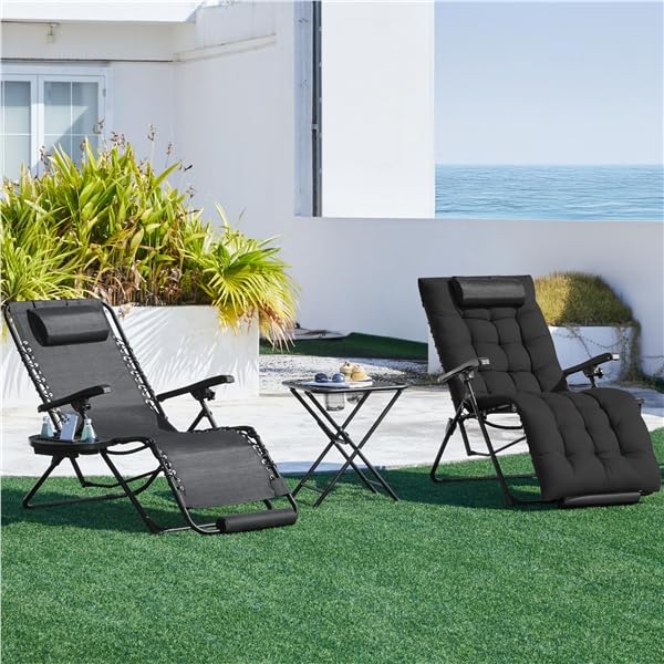 Yaheetech Transat Jardin Exterieur, Inclinable avec Rembourrage Repose Pieds Appuie-tête Amovible, résistant aux intempéries Chaise Longue Pliante Dossier, Salon de Jardin Exterieur (1, Noir)
