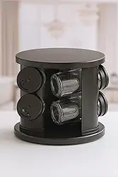 Porta Temperos Giratório 360° com 6 Potes de Vidro, Base Rotatória, Capacidade 85mL, 17,5x17,5x15cm, Organizador para Cozinha