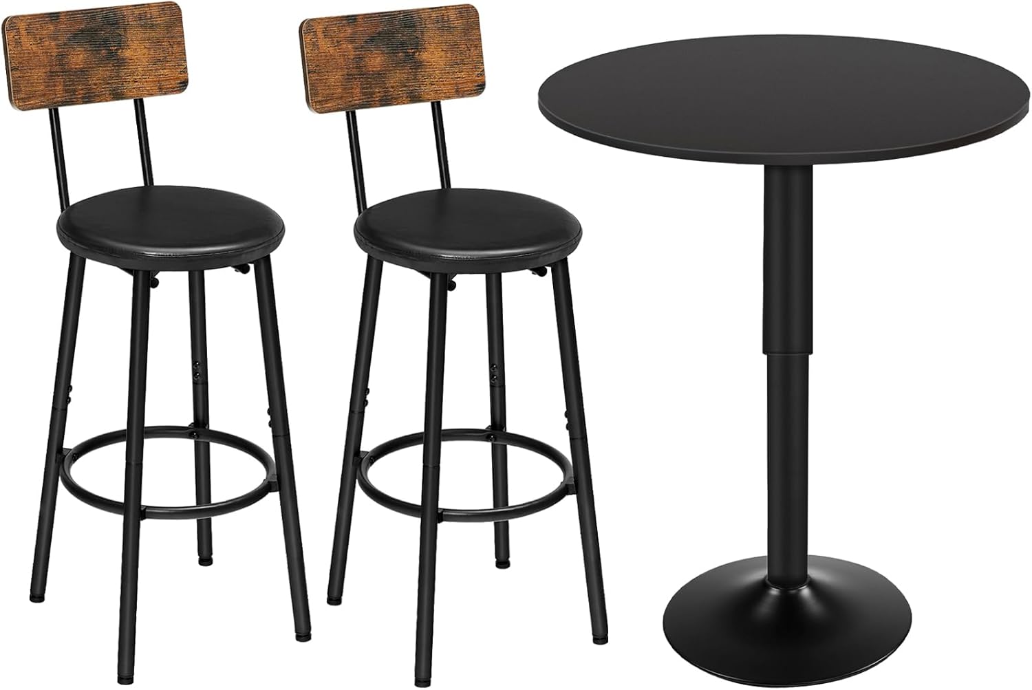 HOOBRO Bar Table and Bar Stools Bundle,Set of 2 Bar Stools with PU Upholstered Height-Adjustable Round Pub Table 27-35.4 Inches,for Kitchen Island, Dining Room,BK58BT01G1-BF31BY01G1