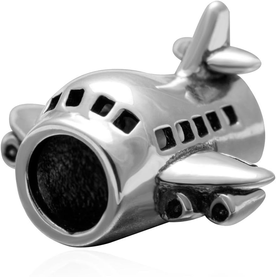 Airplane Charm 925 Sterling Silver Plane Charm Travel Charm Transporation Charm for Pandora Bracelet (Airplane)