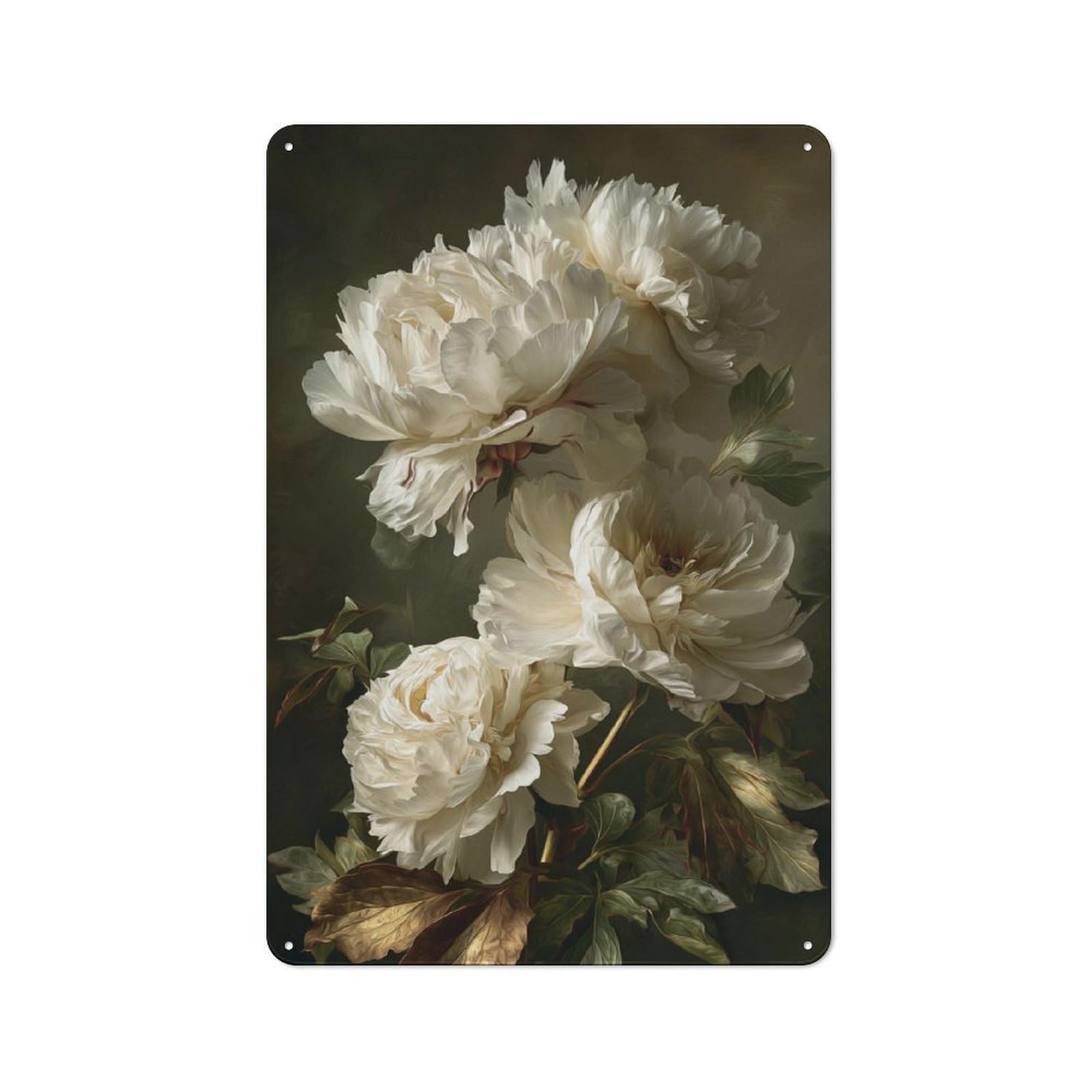 Jubonexis Large White Peonies Tin Metal Signs Wall Art Decorations for Bar Pub Club Cafe Room Farmhouse White 30x20cm