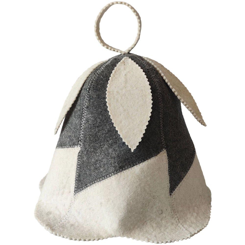 Ppmter Women's White+Grey Sauna Hat For And Men, Russian Banya Hat For Men Sauna Cap For Wool Felt Sauna Hat