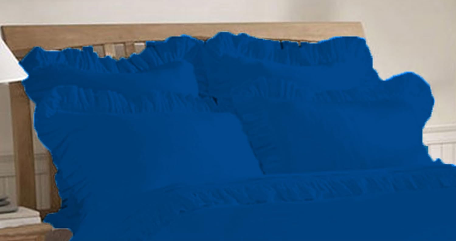Scala Bedding 600 Thread Count Blue Solid Edge Ruffle Pillow Shams Set of 2 Piece 100% Egyptian Cotton Solid Queen Size