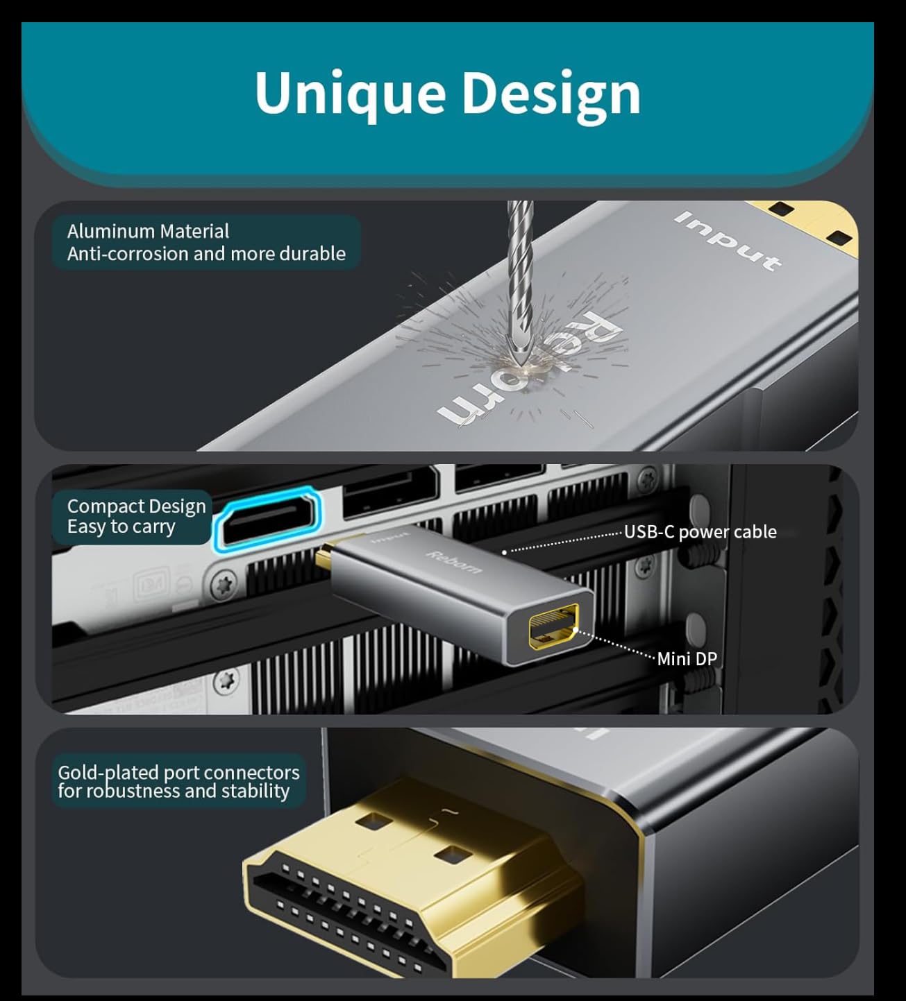 Adattatore da HDMI a Mini DisplayPort, 4K 60Hz, 1080p 120Hz, solo unidirezionale, HDMI (sorgente) 2.0 maschio a mini DP (display) femmina, convertitore per laptop, AMD, NVIDIA, PS5, Xbox e altro