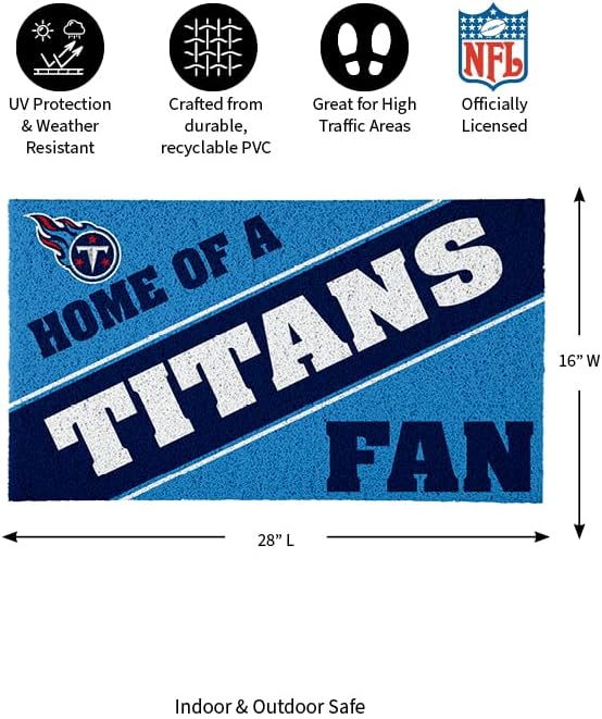Team Sports America Tennessee Titans, Officially Licensed Door Mat 28 x 16 Inches Indoor Outdoor Sports Fan Rug