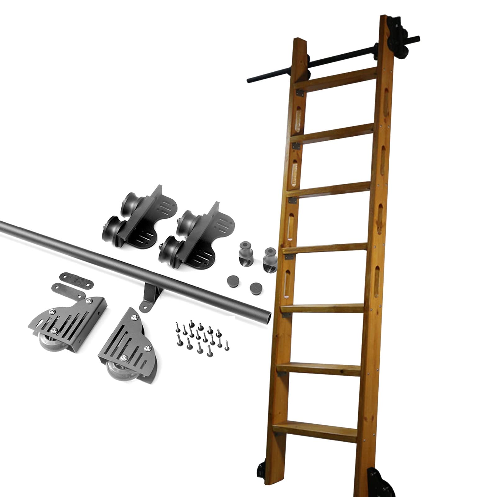 Kit de herrajes para escalera retráctil con ruedas y riel de 600 cm para desván