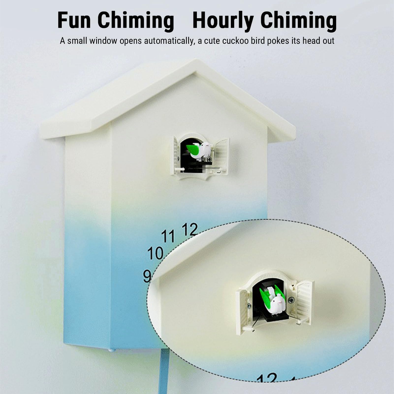 Asixxsix Reloj de Cuco, Moderno Reloj de Pared de Plástico con Números Grandes y Volumen Ajustable, de Pared con Voz de Pájaro con Timbre Cada Hora para Estudio, Oficina (Blue)