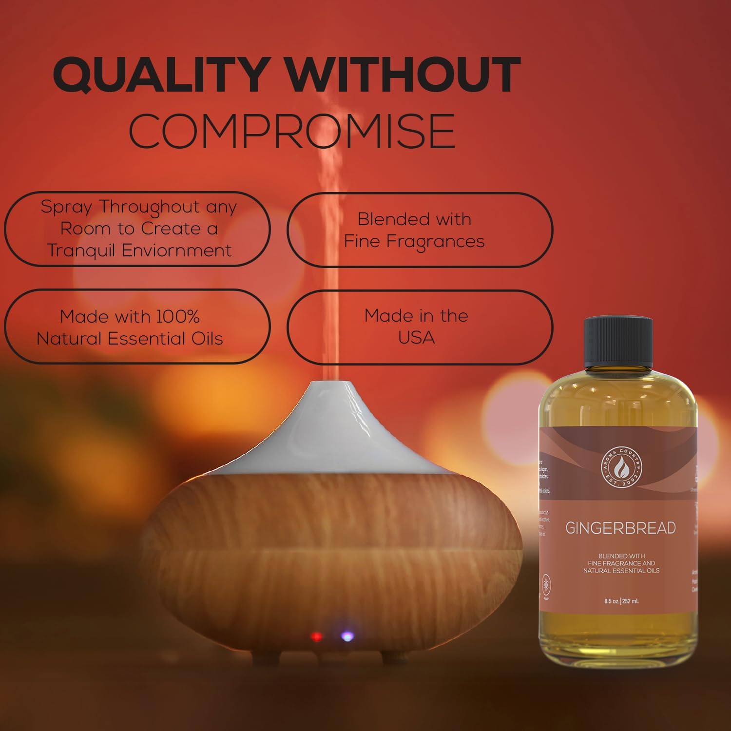 Aroma Country Gingerbread Diffuser Oil - Luxury Essential Oils for Diffuser Refill & Air Freshener Room Spray - Long-Lasting & Natural Home Fragrance, Gingerbread Scented Oil (8.5 Fl. oz) - Image 3