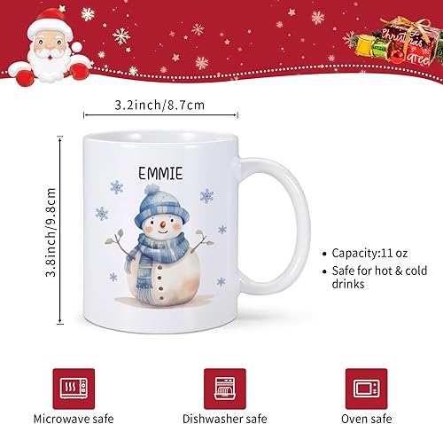 Miniatura 6 de Taza de Navidad con diseño de muñeco de nieve para niños, taza de café de Navidad personalizada para niñas, regalos de Navidad, nombre