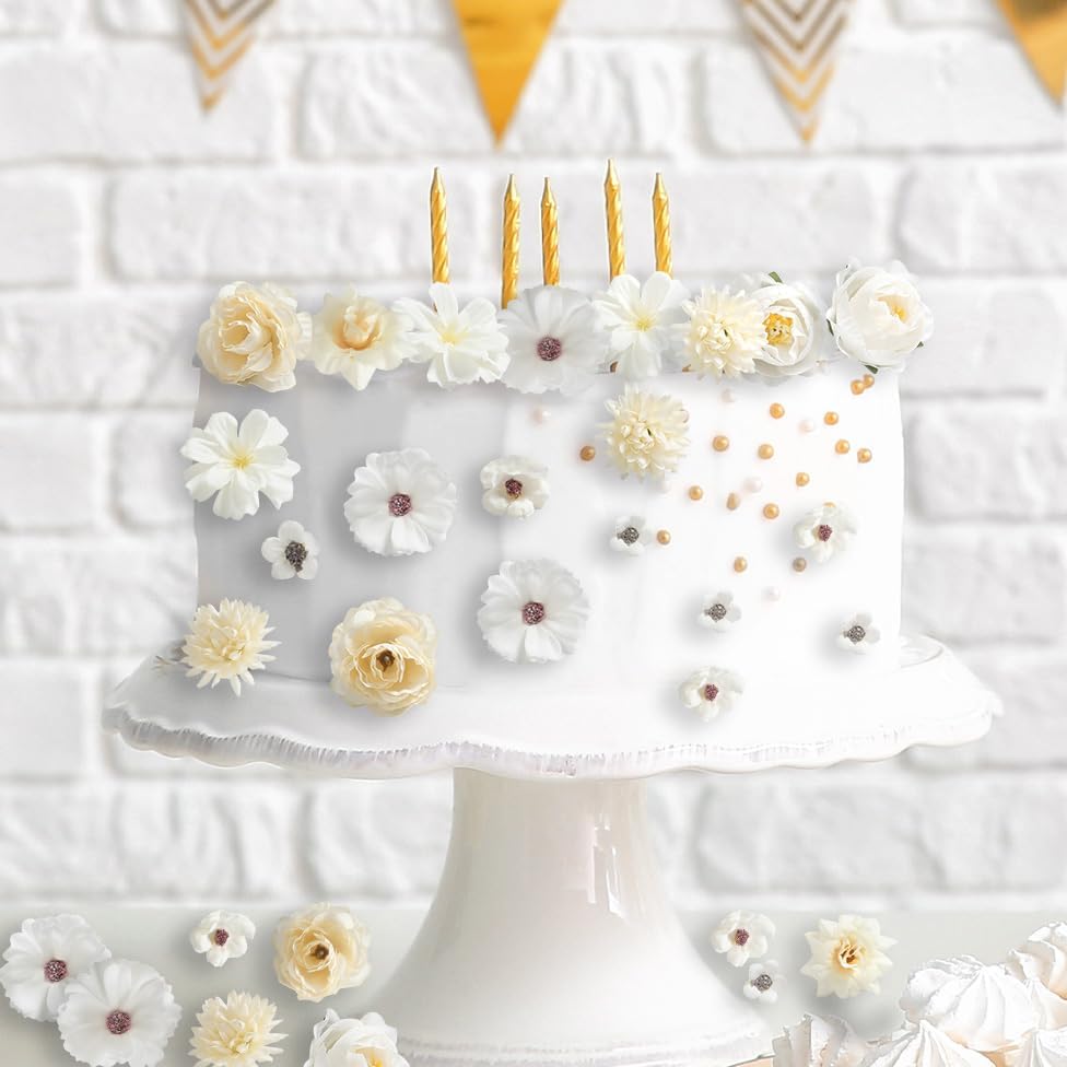 Faux Flower Heads Small Silk Artificial Flower DIY Fake Mini Flowers Rose Daisy Multicolor Flowers Craft Supplies for Wedding Party Wreath Graduation Season Party Home Decor (125, White) - Image 4