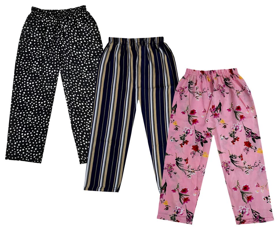 Image of indi weaves Girls Crepe Printed Regular Fit Capri 3 /4th Pants (Pack of 2) Green::Black