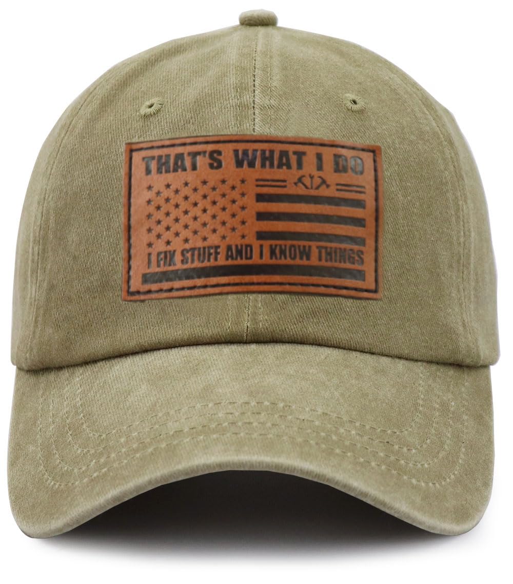 That's What I Do I Fix Stuff and I Know Things Hat for Men, Adjustable Cotton Leather Patch Papa Baseball Cap