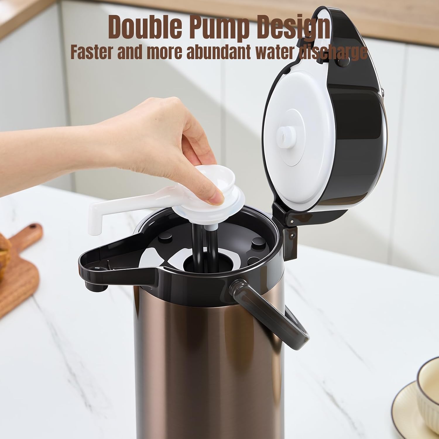 PARACITY Upgraded Airpot Coffee Carafe with Double Pump 3L Stainless Steel Drink Dispenser for Hot/Cold Beverage with Lazy Susan Base, Coffee Termos Para Cafe for Hot Cocoa for Parties