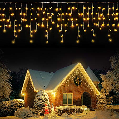 LANFU LED IcicleLights,1216LEDs,98.4ft,8Modes,Curtain Fairy String Light Plug in for Indoor Outdoor Wall Decorations/Party Backdrops/Christmas/Halloween/Thanksgiving/Easter/Wedding/Gazebo(Warm White)