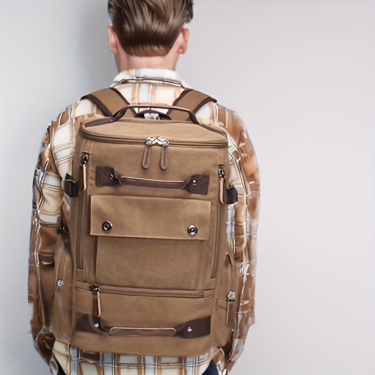 Laptop Backpack for Men 15.6-inch Travel - Satchel Purse Computer Case Laptop Bag Large Capacity Haking Weekender Fashion Canvas Khaki