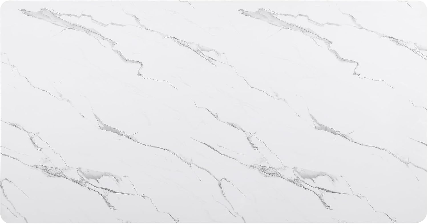 Morden Fort Marble Dining Table for 6, 70" Modern Dining Table with Black Fluted Base and White Faux Marble Top, Kitchen Table with Gold Trim for Ktichen, Reception and Conference