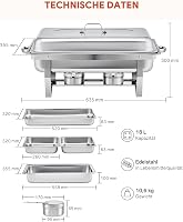 Wilprep Rozsdamentes Acél Chafing Dish Szett - 9L Ételmelegítő Tálalóedény Büféhez, 10 Tálcával, 140°C-ig, Vendéglátáshoz és Rendezvényekhez 8
