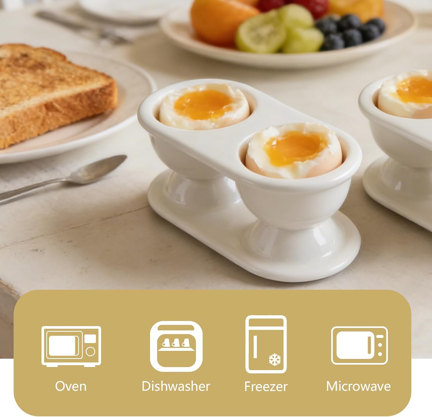 Cinf Ceramic Double Egg Cup, Boiled Egg Holder for Breakfast, White