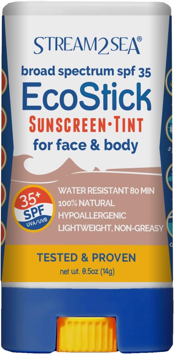 STREAM2SEA EcoStick SPF 35 Mineral Sunscreen Stick, Sweat Water Resistant Sunblock, USDA Approved Biodegradable Paraben Free Reef Safe Sunscreen Protection Against UVA UVB (EcoStick Tint) - 0.5 oz